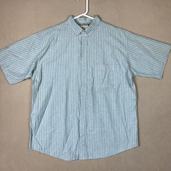 Cucamonga Shirt Adult Large Gray Green Striped Short‎ Sleeve Casual Beach Mens - Picture 1 of 9